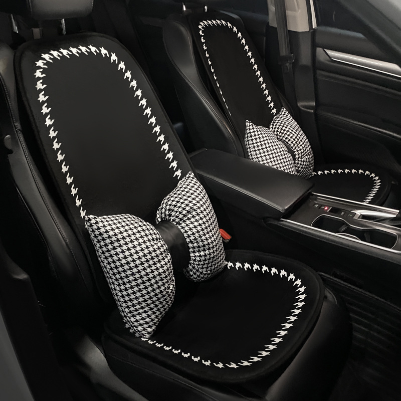 汽车坐垫冬季毛绒新颖千鸟格汽车座椅垫套四季通用舒适保暖女神款