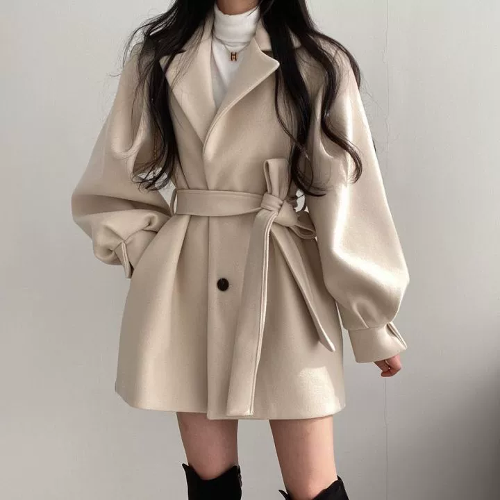 Демисезонный пуховик, абрикосовая длинная шерстяная coat, для тинейджеров