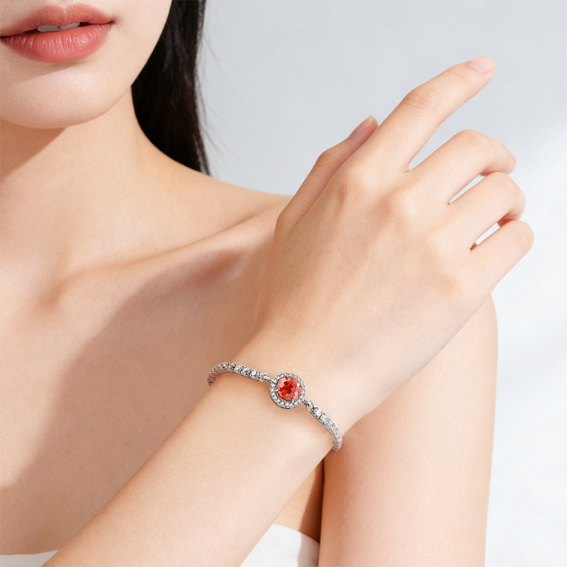 Fireworks Cut Bracelet High Carbon Diamond Inlaid Padparadscha Gold Plated Jewelry_voghion.com