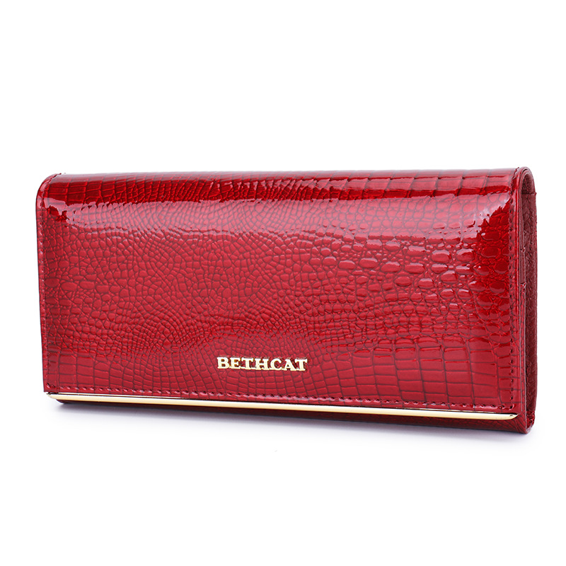 Export Long Genuine Leather Women's Wallet Luxury Patent Leather Crocodile Embossed Clutch Bag Custom Wholesale