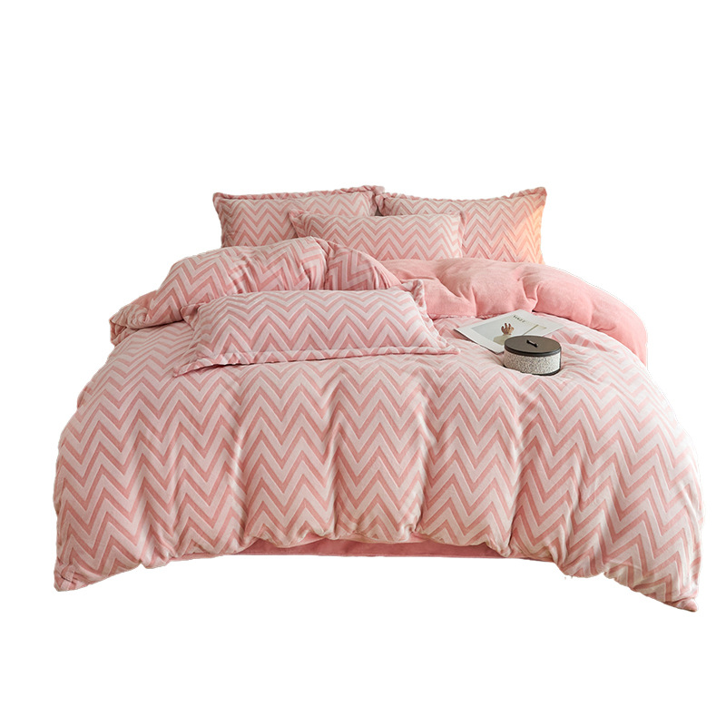 Otoño y invierno engrosado tallado cama de terciopelo cuatro piezas doble cara más edredón cubierta sábanas de terciopelo de coral leche calentamiento cama