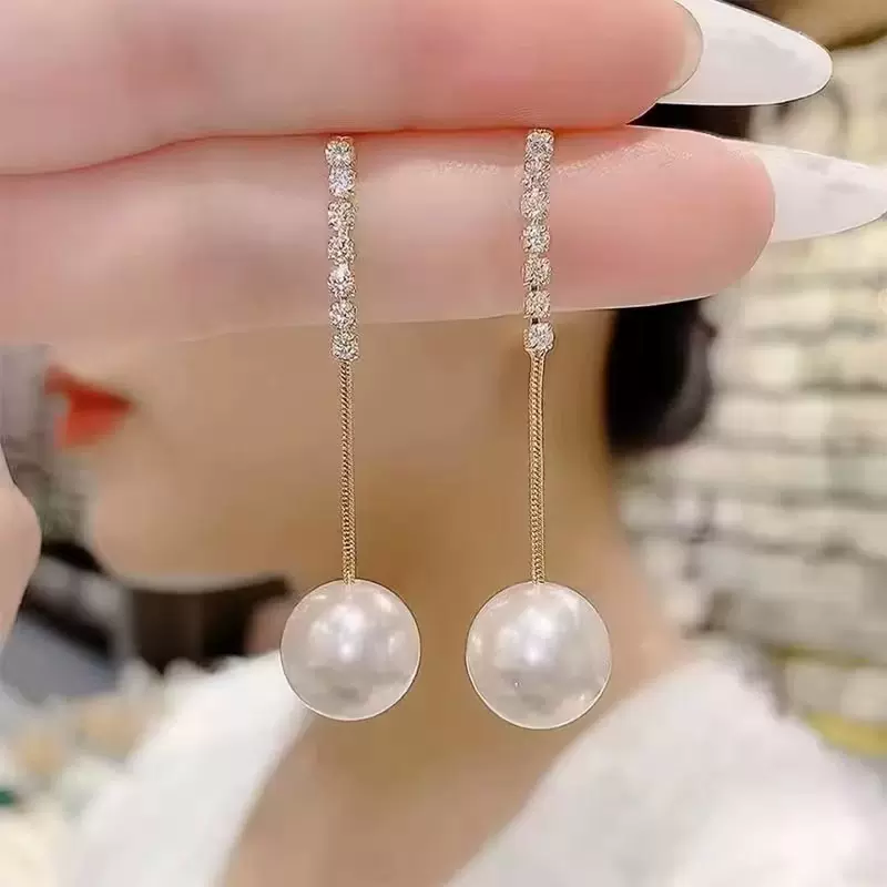 925银针长流苏珍珠耳环新款潮高级感韩版耳钉简约气质显脸瘦耳坠