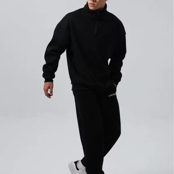 Fitness long sleeve fleece-lined turtleneck half zipper shirt loose plus size warm sweater
