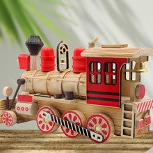 木制彩色大火车头儿童玩具车模型家居生活装饰摆件景区工艺品批发