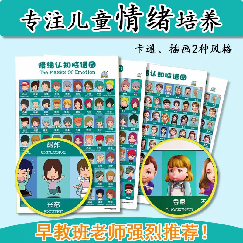 儿童情绪认知图宝宝表情脸谱挂图早教益智玩具正面管教工具训练