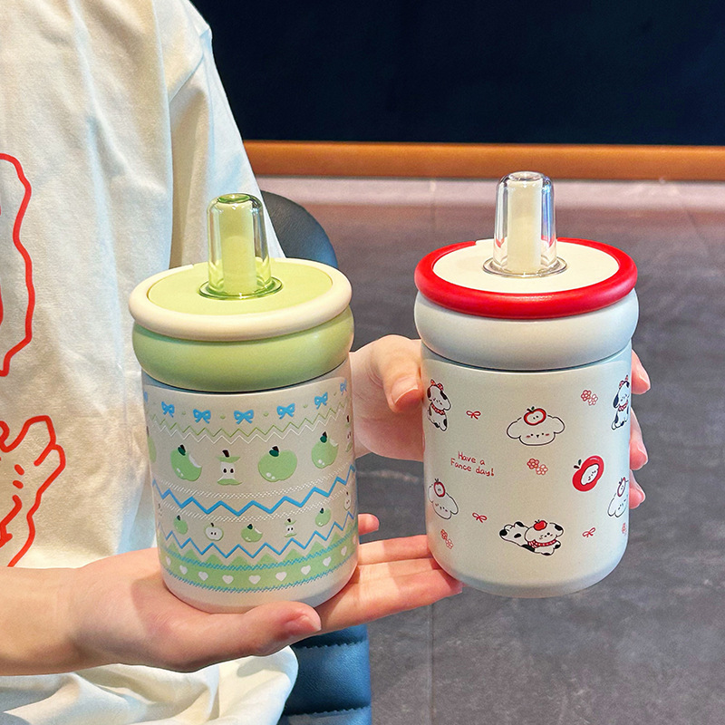 新型ins女子高颜値ストローカップ316ステンレス保温カップ陶磁器内胆カップ学生随行カップ|undefined