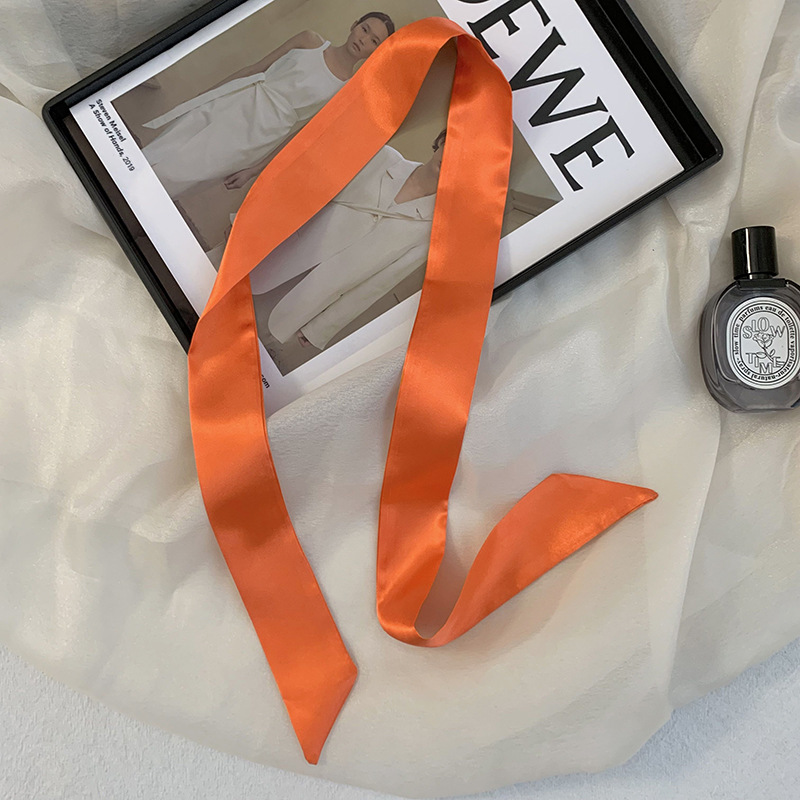 Pañuelo de seda de imitación, tira larga, sentido avanzado, nuevo estilo, color sólido, protección para el cuello, bufanda pequeña, bolsa atada, cinta para el cabello, diadema, cabello atado