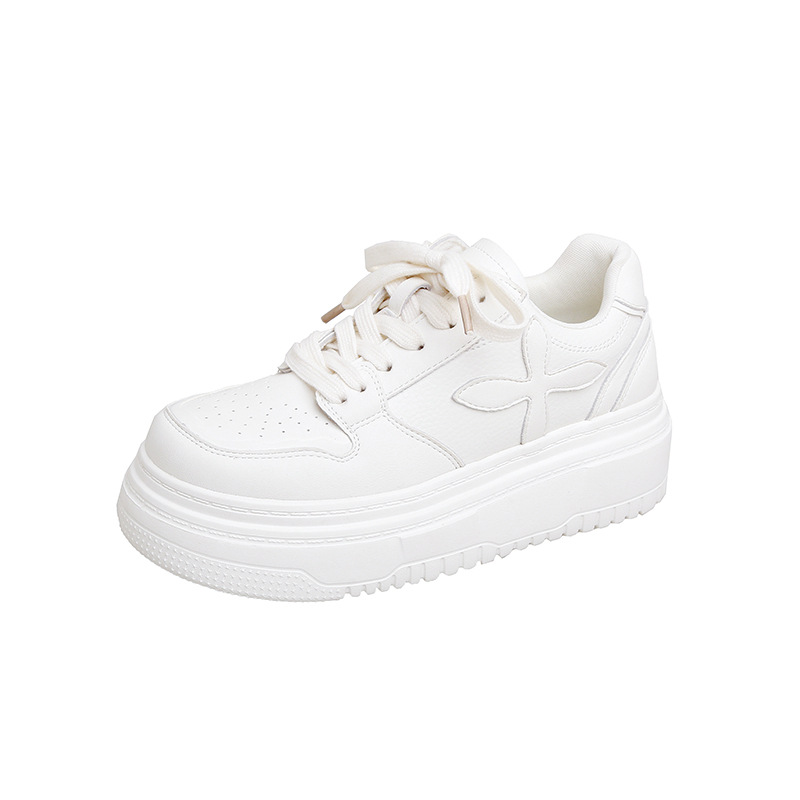 Zapatos de plataforma de punta redonda de cuero para mujer 2025 nuevo estilo de plataforma con cordones zapatos blancos deportivos y de ocio