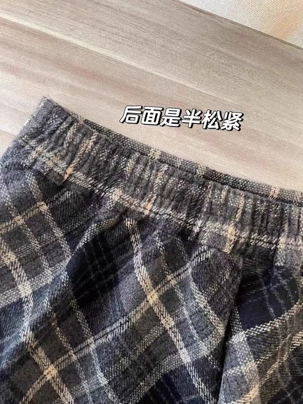 毛呢格子半身裙女秋冬小个子2025新款松紧腰卡其色中长款a字伞裙|undefined