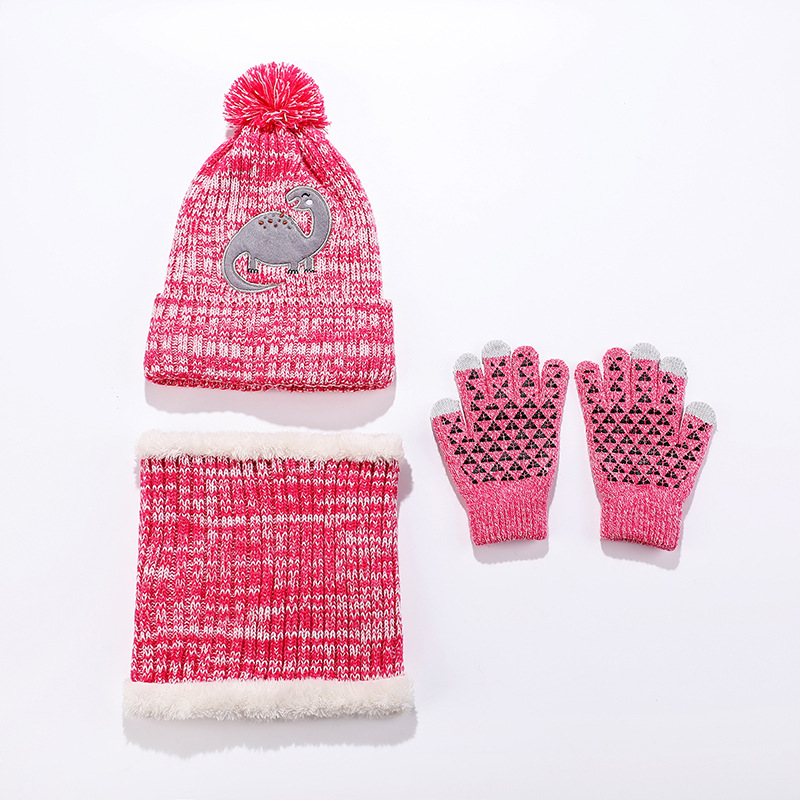Nuovo cappello caldo lavorato a maglia per bambini transfrontalieri, guanti sciarpa, set da tre pezzi con fiocco di neve, set di cappelli con motivo a macchina dei cartoni animati, inverno_voghion.com