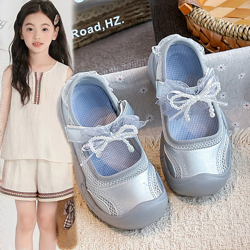 Sandálias de arco para niñas 2026 verano nuevo estilo de niños princesa de viento suave anti-deslizante zapatos de playa huecos zapatos de Lefour