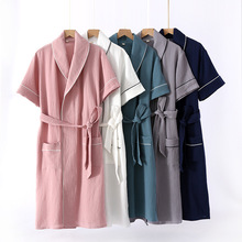 棉纱布绉布肌理纱情侣男式女式短袖美容院养生馆睡袍浴袍浴衣夏