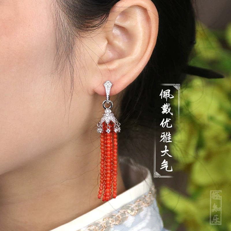 Серьги из агата с кисточками, серебро 925 пробы