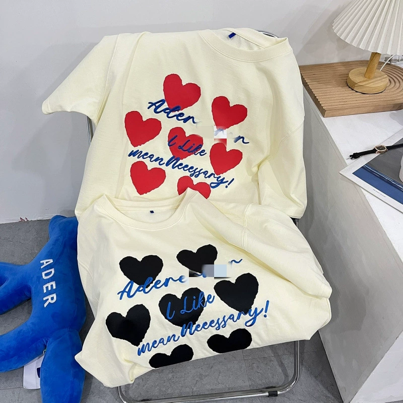 ADER женская летняя модная новая свободная повседневная футболка с короткими рукавами и надписью в форме сердца, модная брендовая футболка с круглым вырезом и половиной рукава