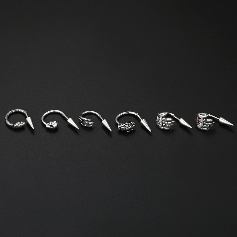 Stone-Free Inlay Material Ear Studs Classification 1 Piece Stainless Steel Stone-Free Ear Cartilage Rings & Studs Hand Skull Rotatable