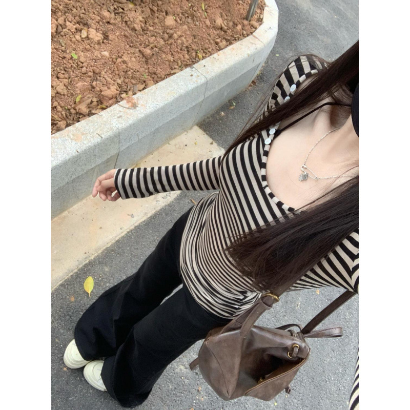 Women Striped Long Sleeve Slim Fit Autumn Top