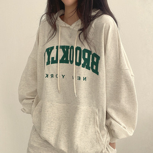 Cross-Border Wholesale 3-Color Hooded Sweatshirt for Women, Korean Style Street Embroidered Letters, Spring, Autumn and Winter Elegant, Velvet, Casual and Versatile