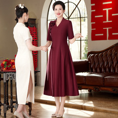 高端婚礼妈妈装礼服春夏喜婆婆婚宴平时可穿洋气年轻遮肚连衣裙