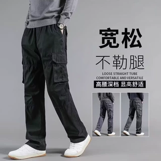 跨境爆款纯色多口袋工装裤男美式复古潮流直筒宽松户外百搭休闲裤