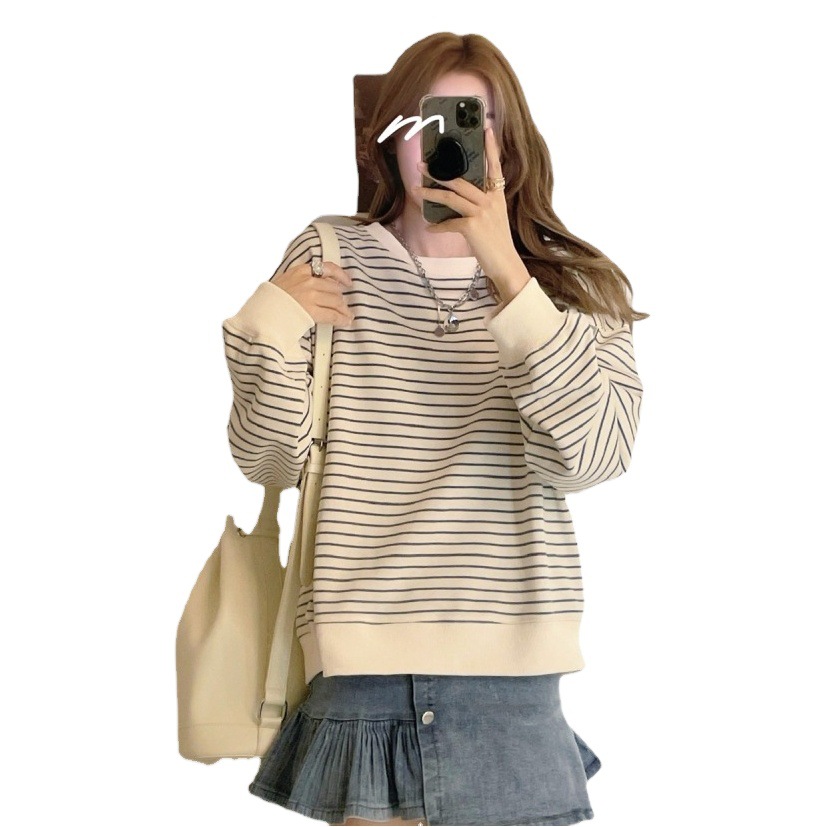 Rayas de manga larga suéter de las mujeres de nicho de diseño adelgazamiento Oversize Plus tamaño primavera y verano estrictamente seleccionado tapa transfronteriza image 1