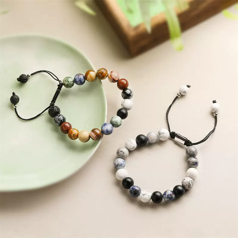 跨境亚马逊10mm天然石DIY串珠手链可抽拉式男女通用手串饰品批发