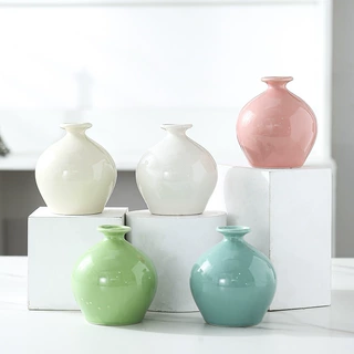 ins奶油风陶瓷小花瓶桌面入户玄关客厅装饰品高级感干花假花摆件