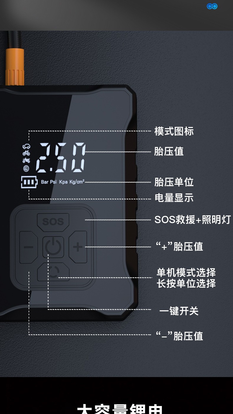 Car-Mounted Air Pump, Portable Multi-Functional Electric Air Pump, High-Power, High-Pressure, High-Speed Car Tire Air Pump