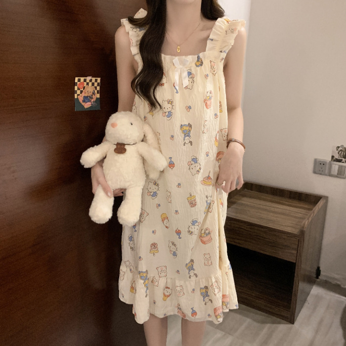 2025 pijama de cabina giratorio cojín de pecho nubes de algodón de verano dulce viento pijama delgado ropa para el hogar comercio exterior