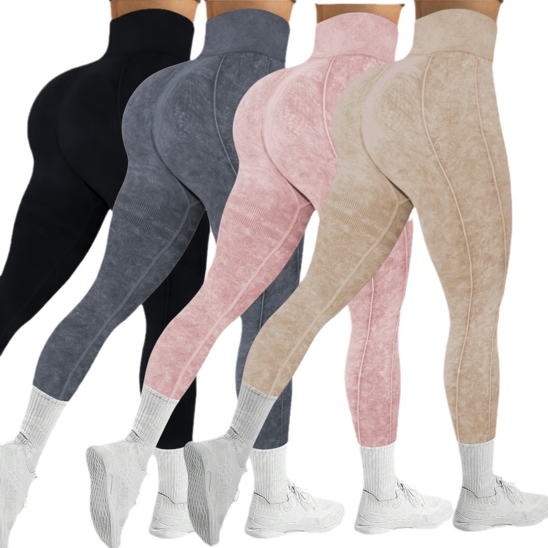 Pantalones de yoga ajustados de lavado de arena sin costuras europeos y americanos transfronterizos