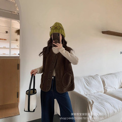 琪镌绘制正反两穿灯芯绒羊羔毛保暖厚马甲女秋冬款外穿无袖93602