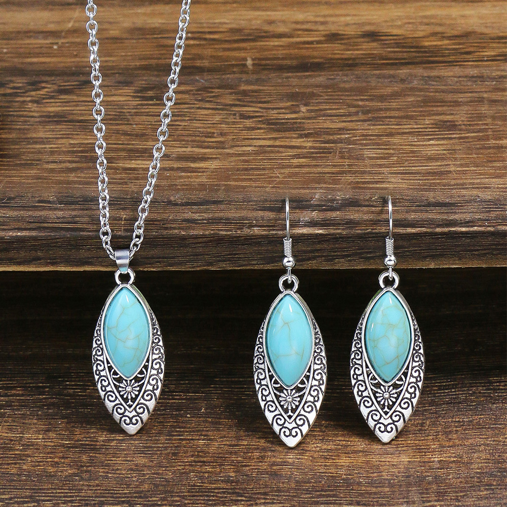 Holiday, Street Occasion Ethnic Style Color Block Alloy Inlay Turquoise Women's Jewelry Set
