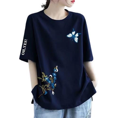 Women's Loose Fit Short Sleeve Round Neck Print T-Shirt - Mid-Age Mother's Casual Top, Ins Trendy Clearance Find