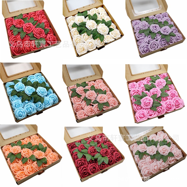Caja de regalo de flor artificial transfronteriza espuma PE Rosa flor artificial con varilla 25 decoración de la boda regalo del Día de San Valentín