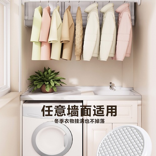 Telescoping clothesline pole, support rod, wardrobe hanger, stainless steel clothes rack, shower curtain rod, door curtain and window curtain—no drilling required.