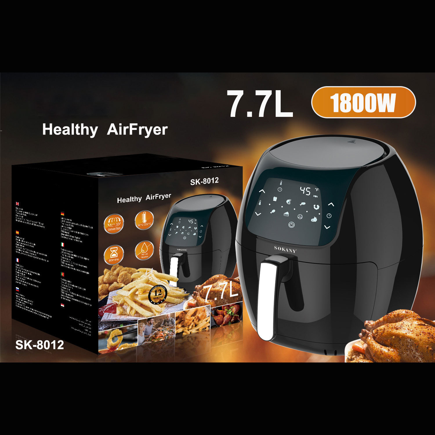 7.7L Touch Screen Air Fryer Household La...