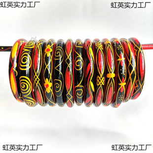 Solid Wood Handicraft Lacquerware Souvenir Original Bracelet Painted Folk Hand Yi Ethnic Daliangshan Sichuan Painted