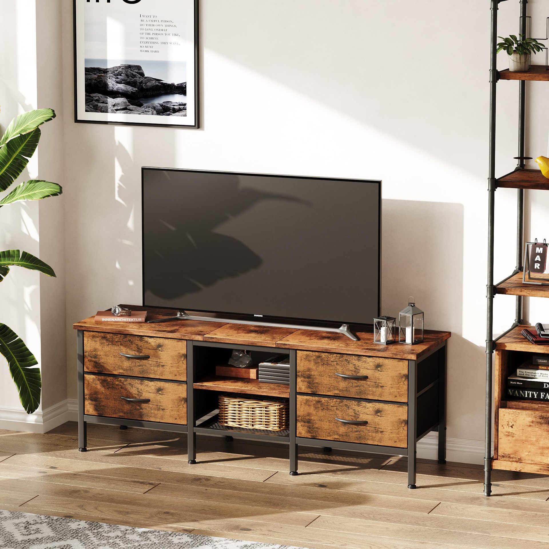 Modern Minimalist Living Room Tv Cabinet with Drawers, Large Capacity Storage Cabinet for Small Apartments