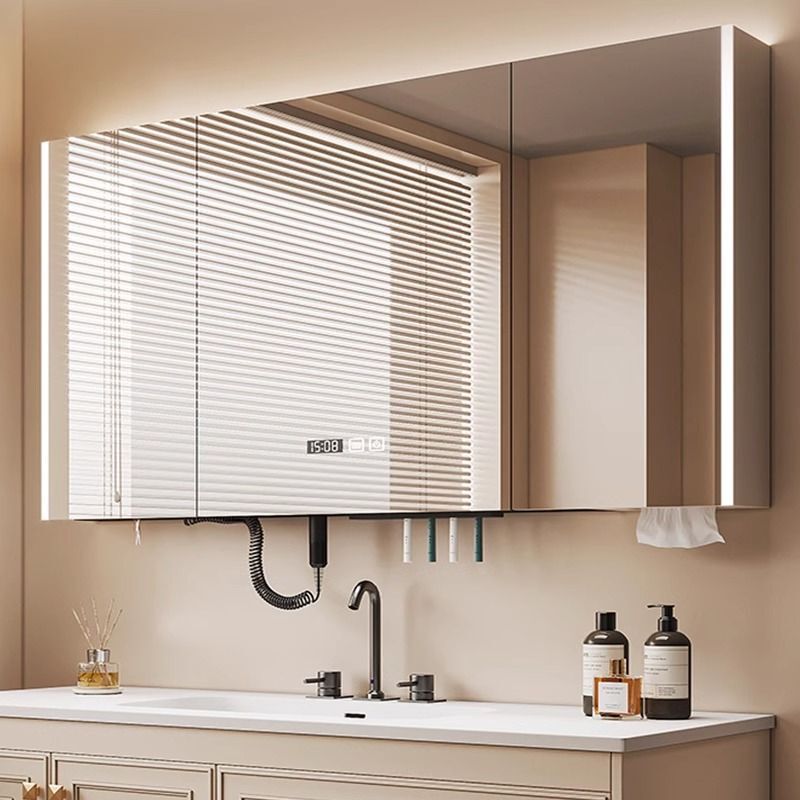 New Multifunctional Moisture-Proof Simple Style Anti-Fog Time Display Mirror Integrated Wall-Mounted Smart Bathroom Mirror Cabinet