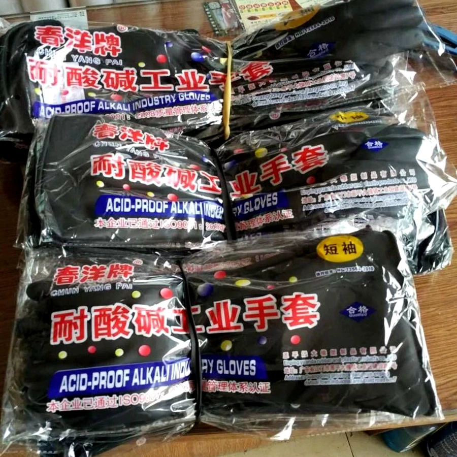 Черные устойчивые к кислотам и щелочам Промышленные Латексные Перчатки марки Chunyang, утолщенные защитные перчатки с длинным, средним и коротким рукавом, с антихимическим гальваническим покрытием
