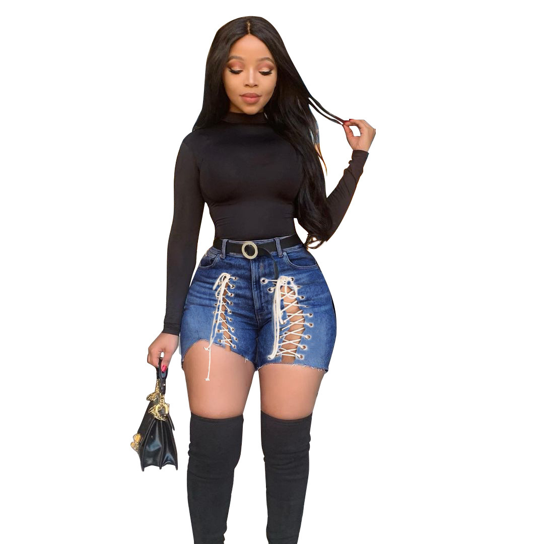 Elastic Denim Shorts
