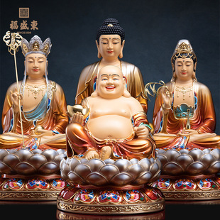 Guanyin Buddha Statue, Bronze Statue, Family Offering Buddha Statue, Complete Set of Sakyamuni Buddha, Ksitigarbha Bodhisattva, Maitreya Buddha, Saha Three Saints Hall