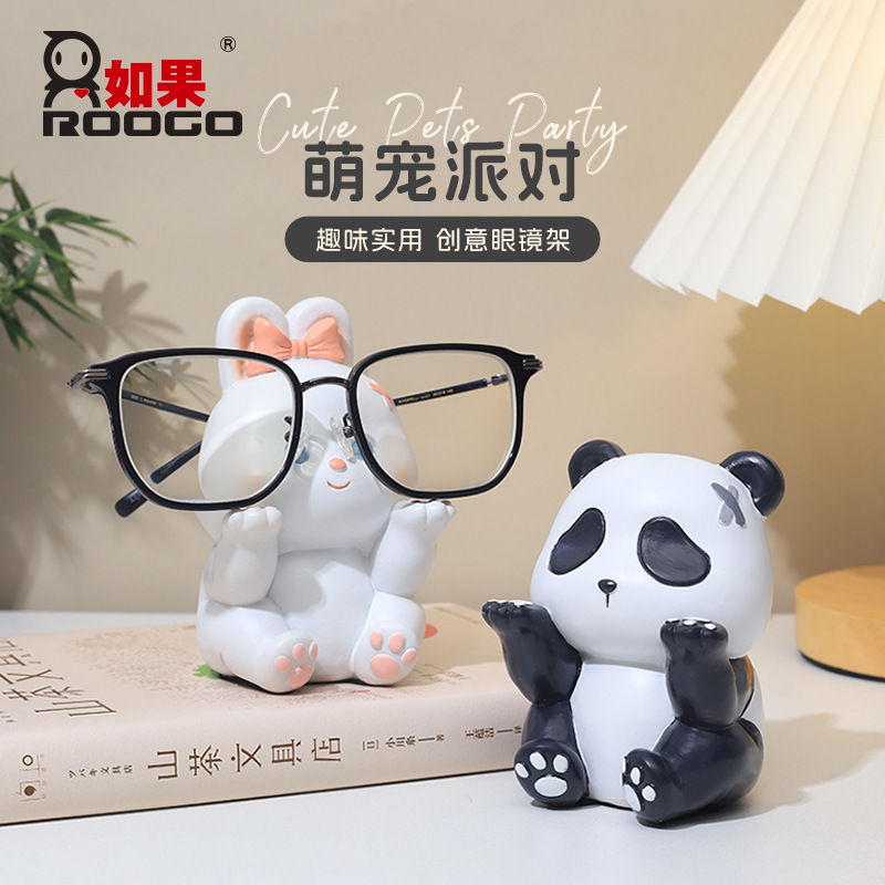 If Creative Cartoon Panda Resin Glasses Frame Ornaments Cute Bunny Office Desktop Glasses Display Stand