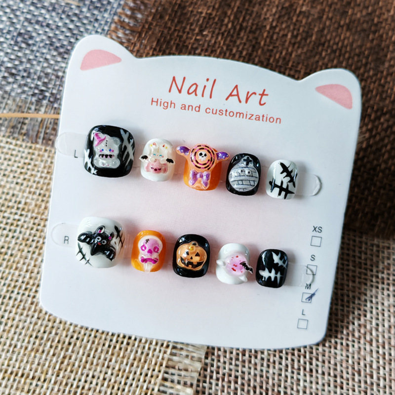 Halloween Cartoon Bear Bat Skeleton Children's Wear Nail Short Style 3-6-11 Years Old Children's Nail Art Patch