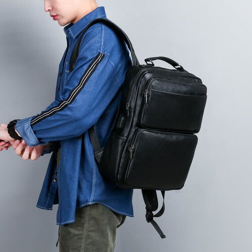 New European and American Retro Backpack Fashion Retro Men’s Backpack Solid Color Youth Backpack Student Bag