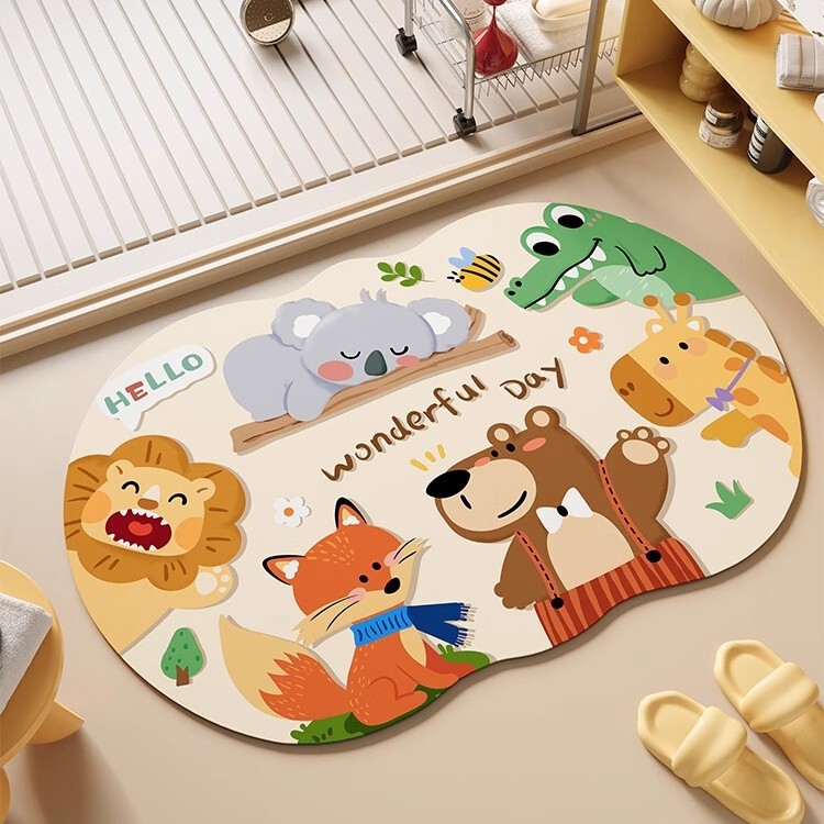 Diatom Mud Floor Mat, Easy to Care For, Cute Cartoon Animal Toilet, Non-Slip Absorbent Mat, Drop Shipping