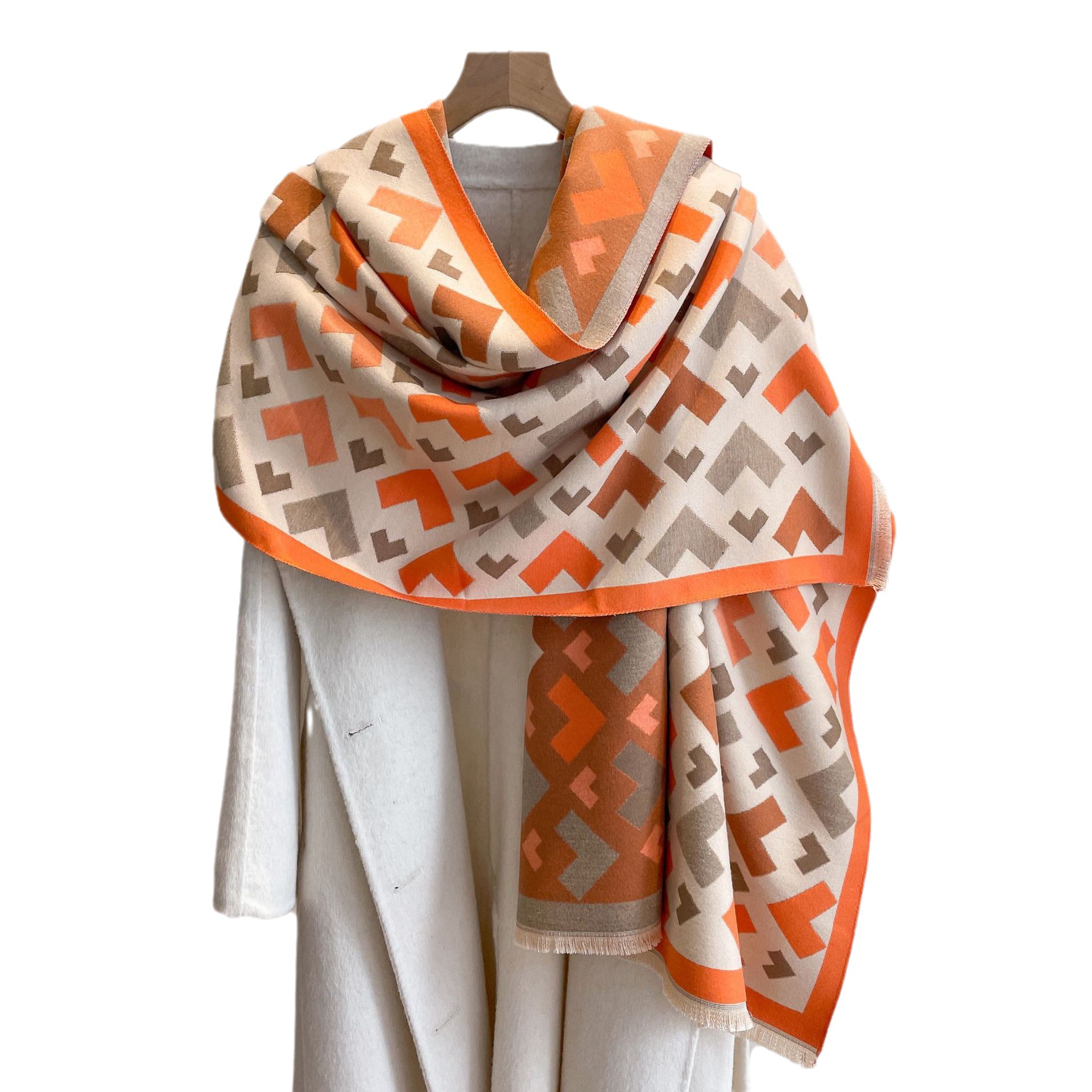 Otoño e Invierno nuevas letras geométricas bufanda de Cachemira de las mujeres de moda estilo étnico mantón del Cabo bufanda de borla caliente