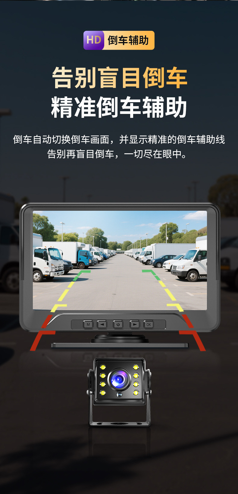 Ultra-clear 1080p truck driving recorder HD driving double lens front and rear double road cart reversing image