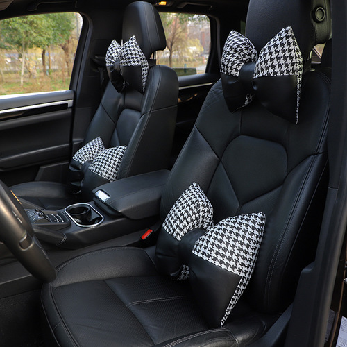 Car headrest and lumbar support Butterfly houndstooth car comfortable pillow and neck pillow Fashion classic car cushion