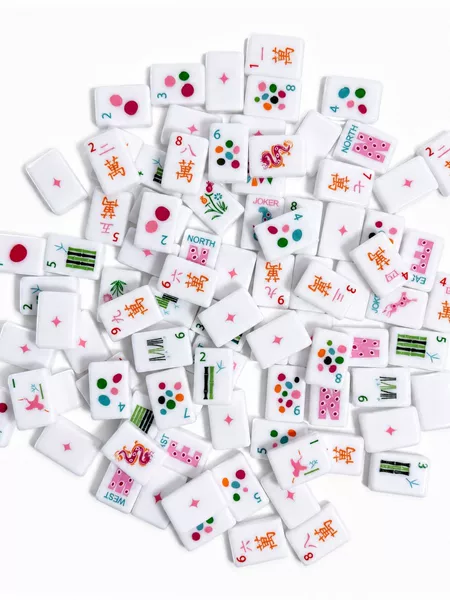 In stock, high-quality 160-piece American Mahjong set with leopard print and colorful floral patterns