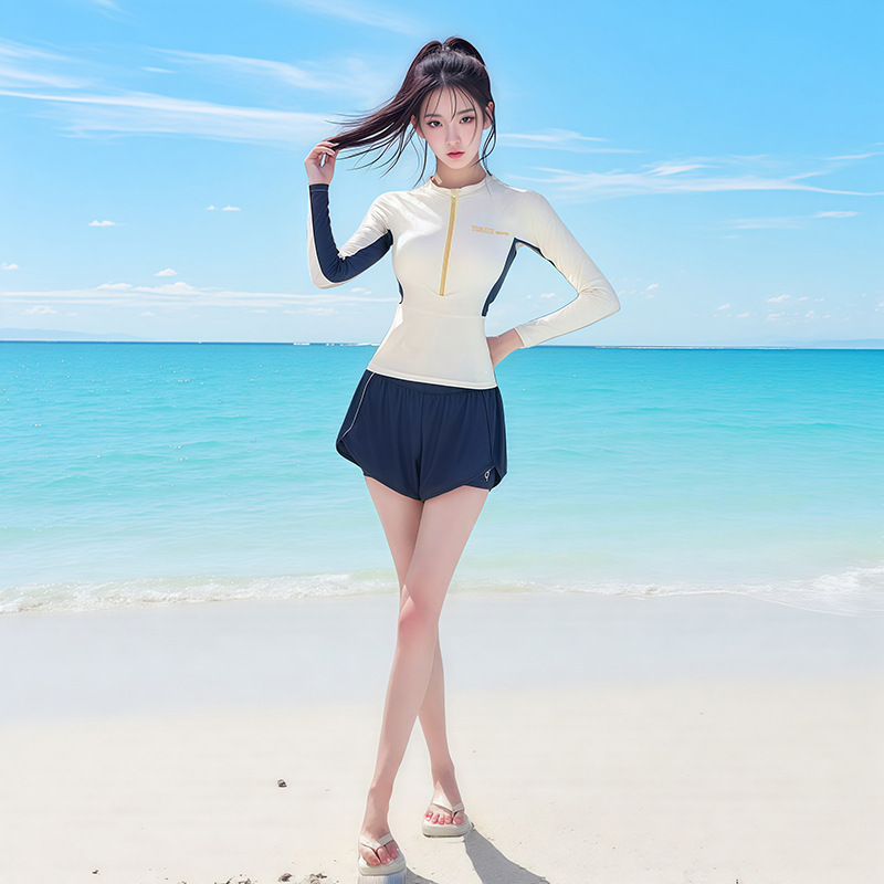 Women's Conservative Two Piece Swimsuit Long Sleeved Slimming High End Feel Professional Style Suitable For Hot Springs New_ecoleips.com